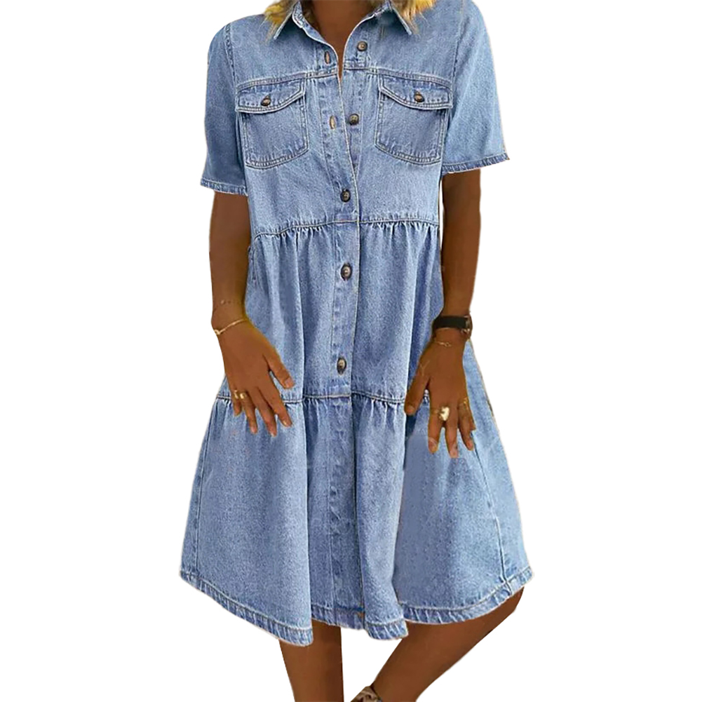 2020 Plus size dresses for women robe chemise jean femme pocket short sleeve button up denim shirt dress drop shipping alx