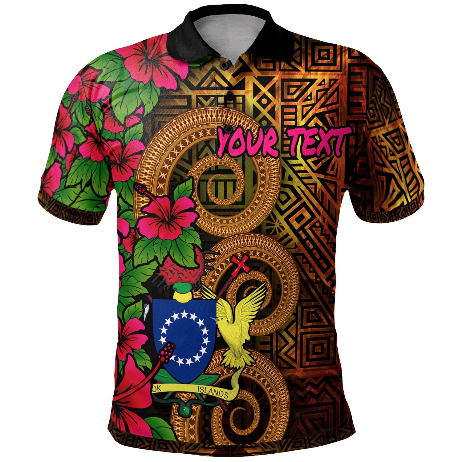 Cook Islands Polynesian Custom Personalised Polo Shirt – Hibiscus Vintage – BN12