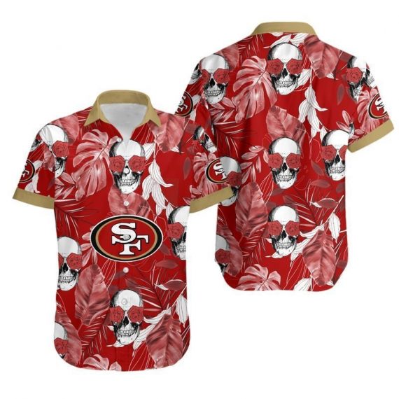 Gift For Husband Gift For Dad San Francisco 49Ers Coconut Leaves And Skulls Hawaiian Shirt Mh37