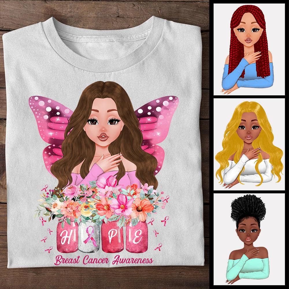 Personalized Hope Breast Cancer Awareness Flower Vase Shirt Breast Cancer Awareness T Shirt Custom Name Shirt For October Girl