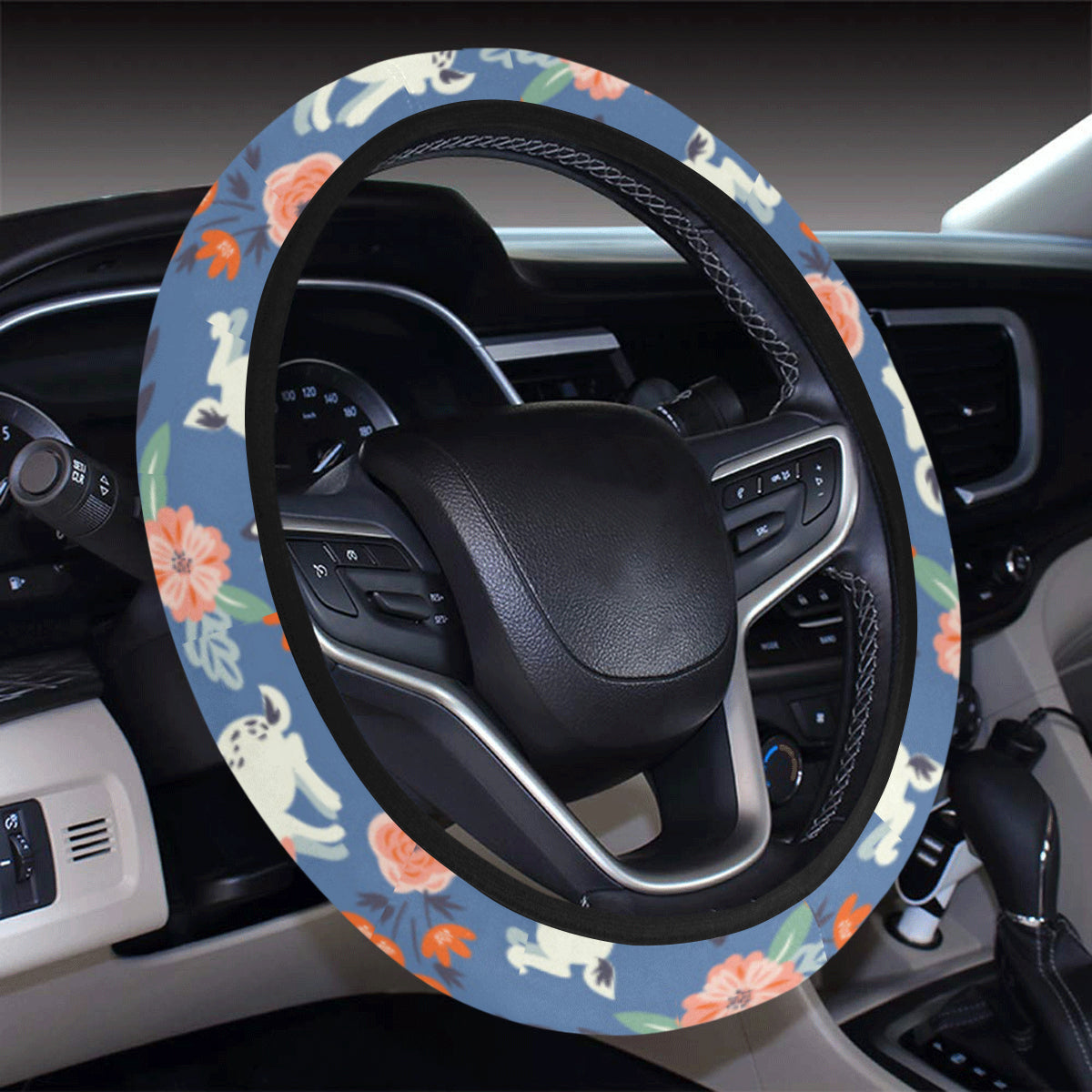 Bunny Pattern Print Design 07 Steering Wheel Cover With Elastic Edge