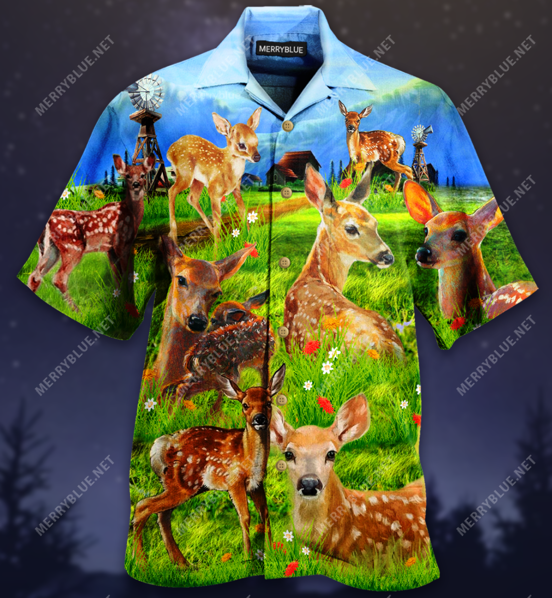 Deers On The Grass Filed Unisex Hawaii Shirt Ha50792