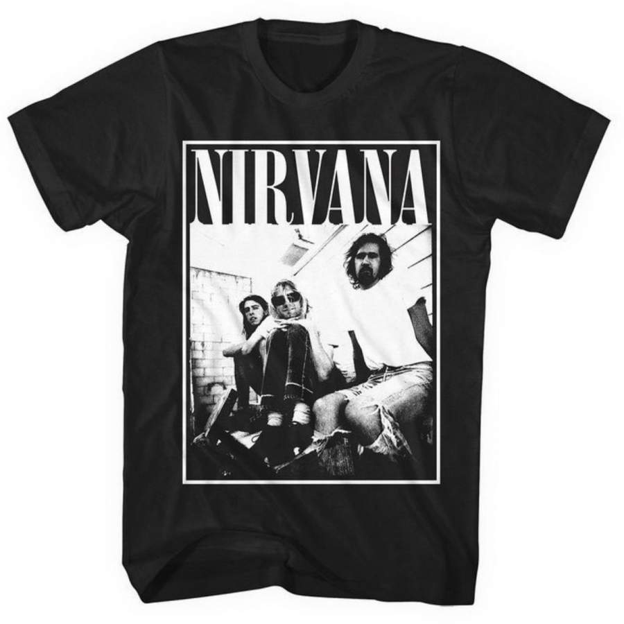Nirvana Kurt Cobain Dave Grohl Group Photo T-Shirt Men’S Fashion Crew Neck Short Sleeves Cotton Tops Clothing, Black