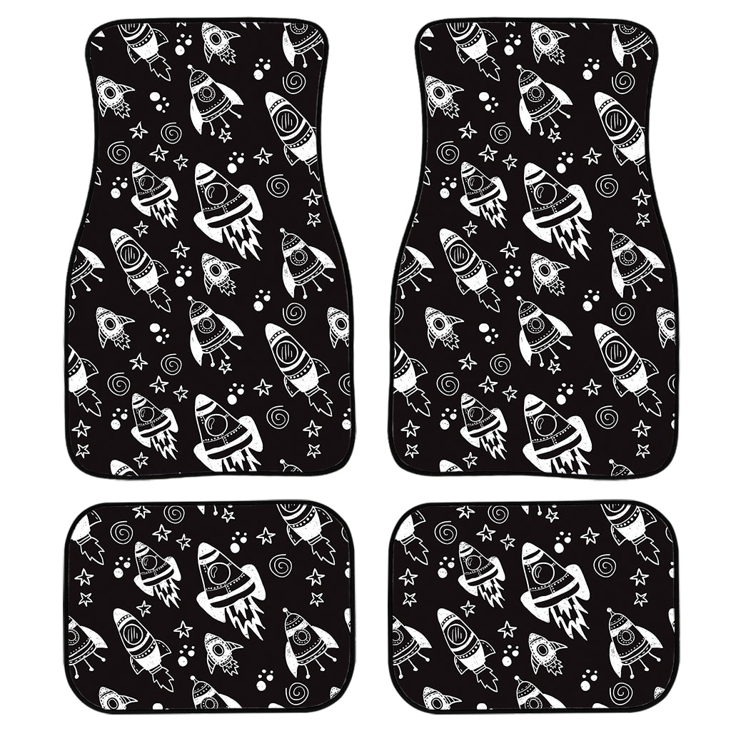 Black And White Rocket Pattern Print Front And Back Car Floor Mats, Front Car Mat