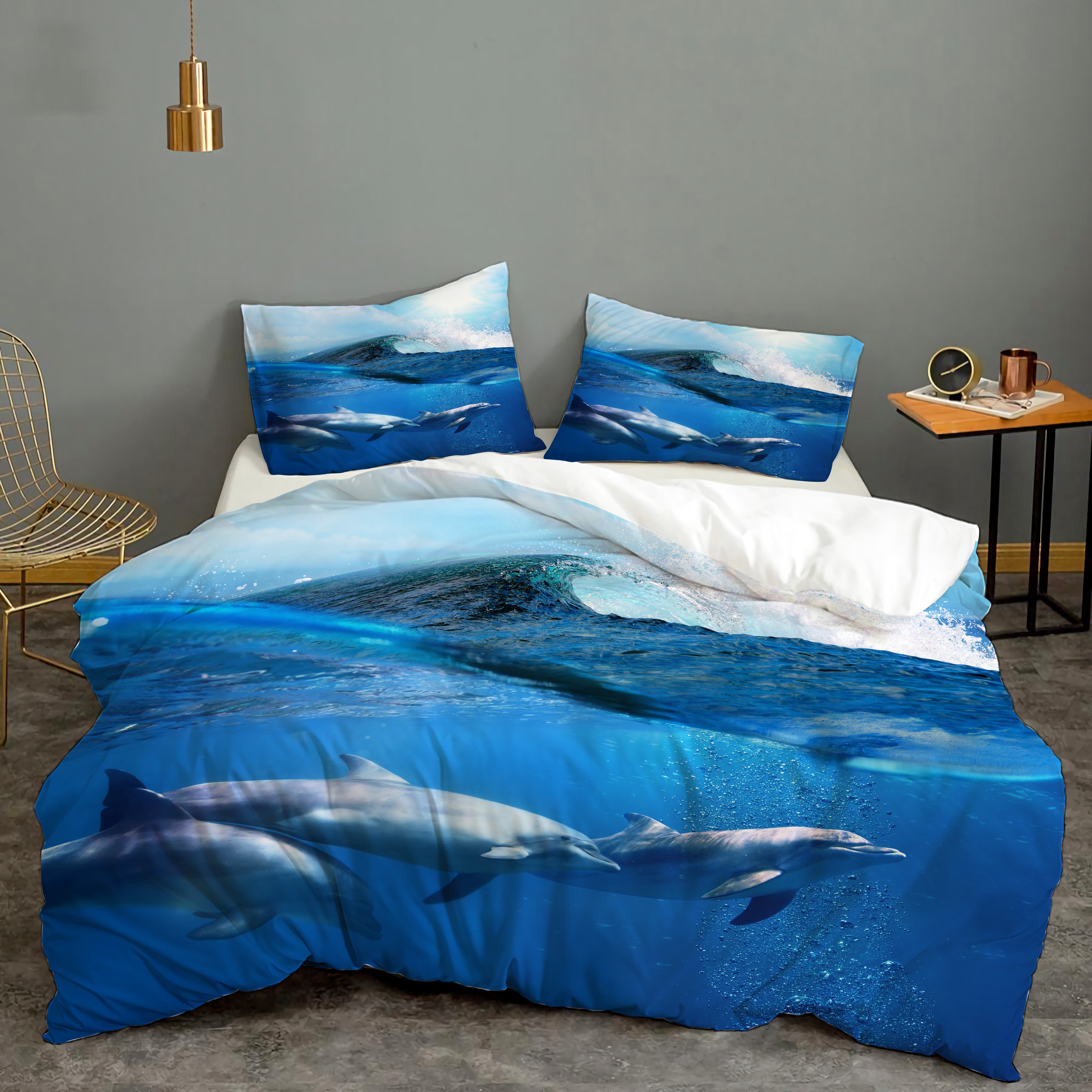 3D Blue Sky Sea Animal Dolphin Quilt Cover Set Bedding Set Duvet Cover Pillowcases 31