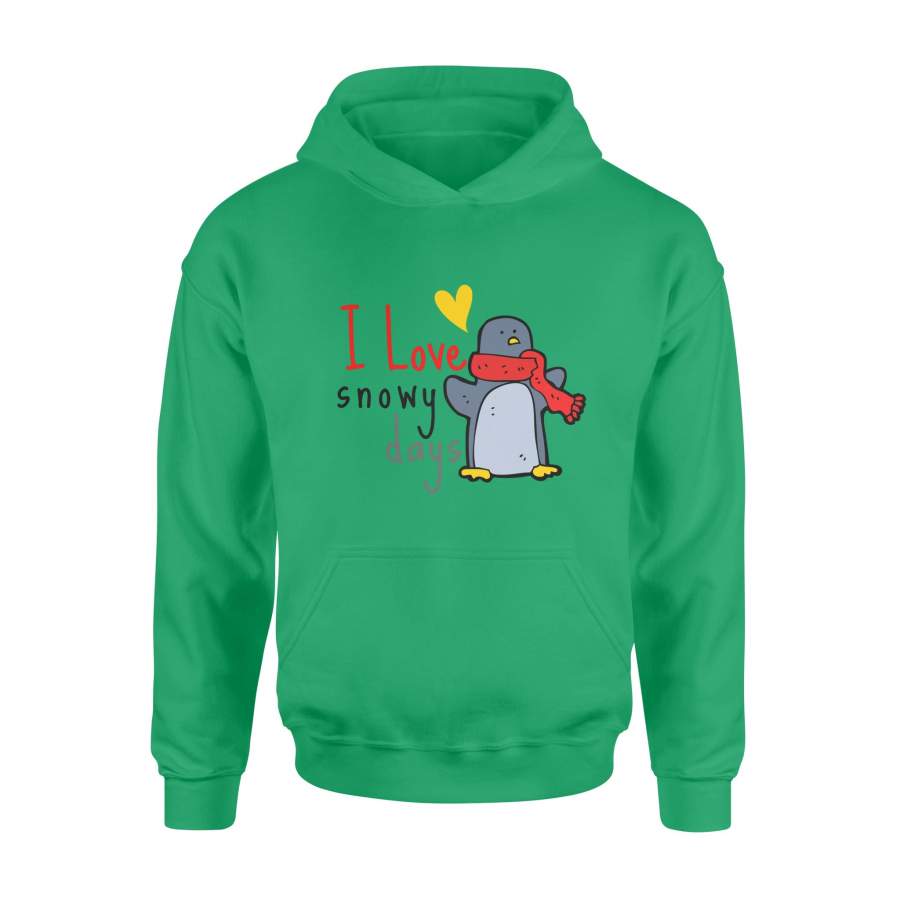 Christmas Gift Blue Penguin With Red Craft And Yellow Heart I Love Snowy Days – Standard Hoodie