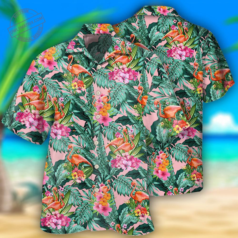 Flamingo Tropical Leaf Style Hawaii Shirt Ha11851