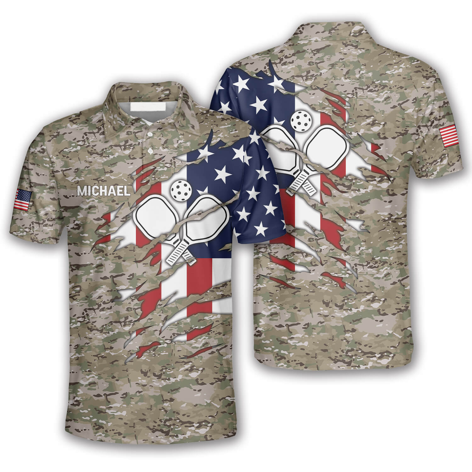 Camouflage Flag Custom Pickleball Shirts For Men