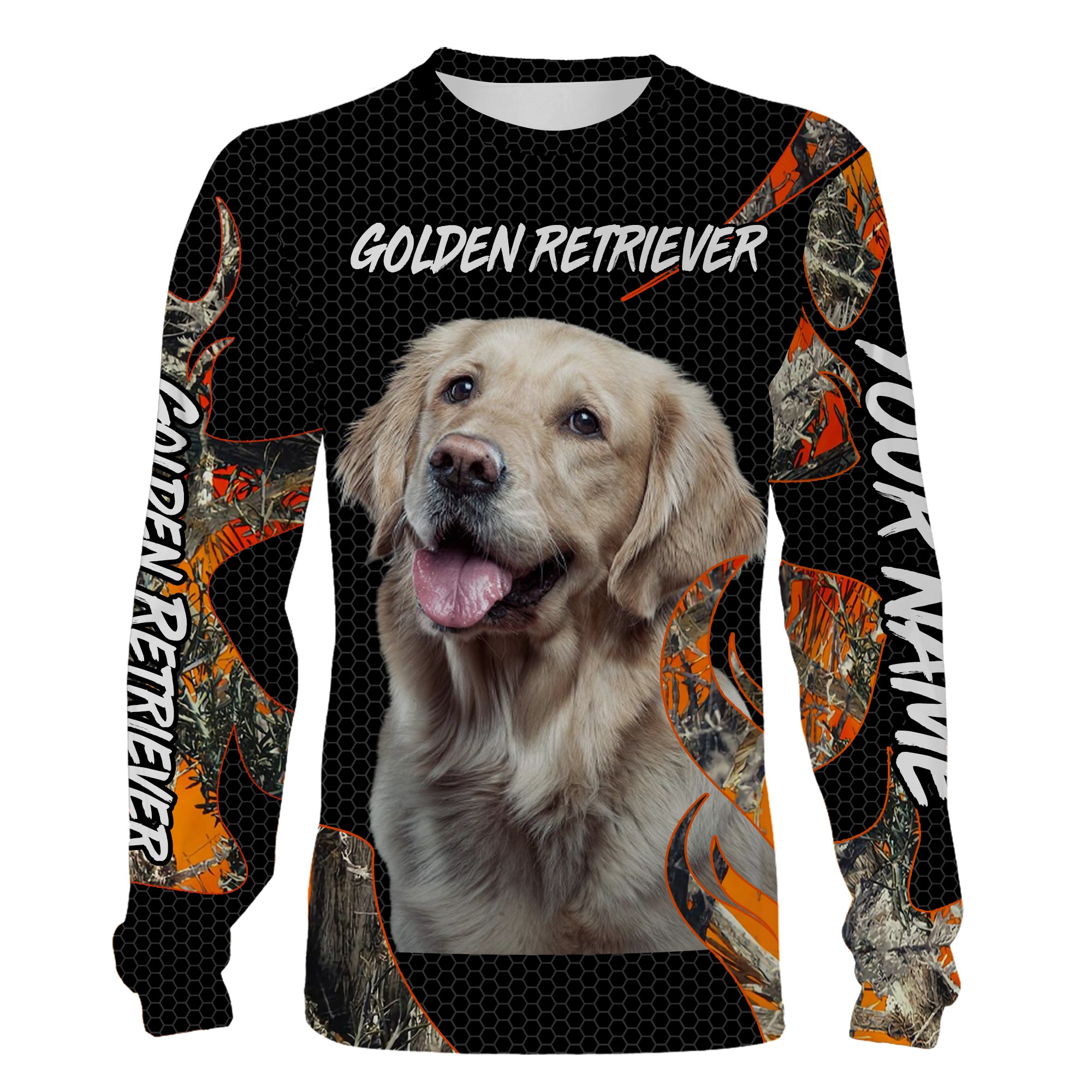 Golden Retriever Dog Orange Camo All Over Printing Sweatshirt, Long Sleeves, Hoodie Personalized Gift For Retriever Lovers Fsd689
