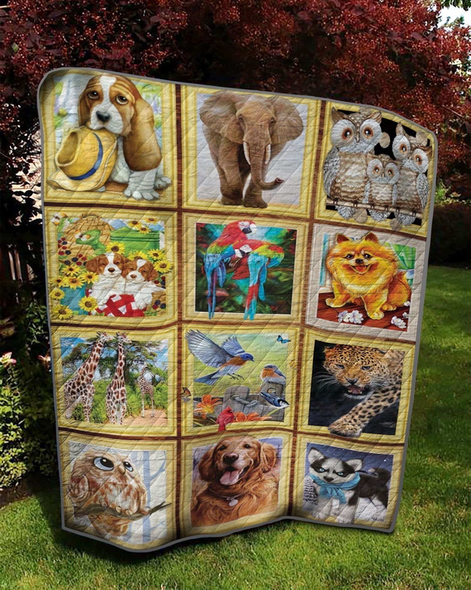 Animal square art Dog Elephant Birds Quilt Blanket