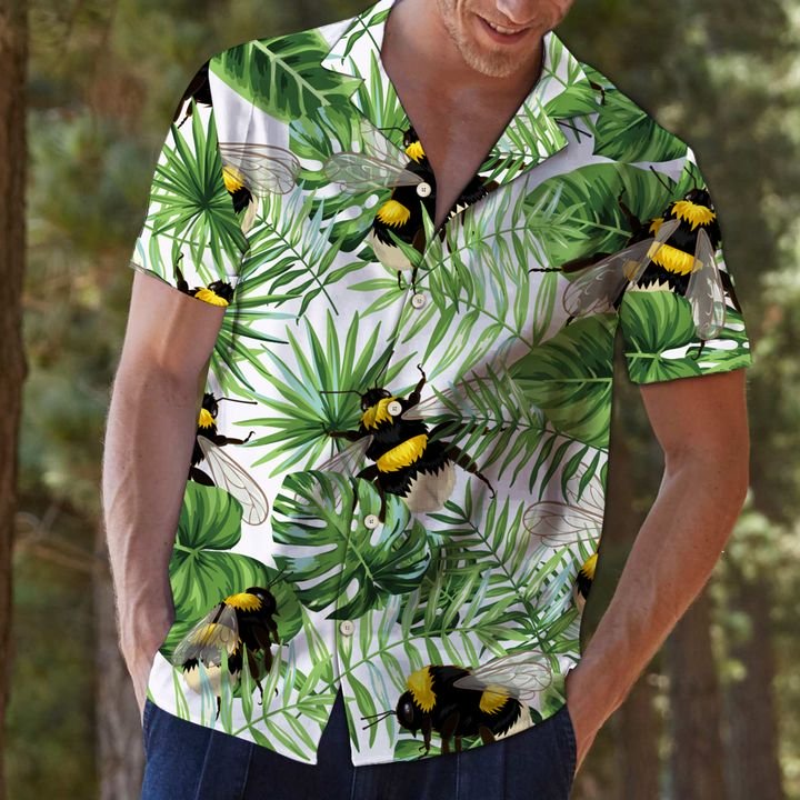 Bee Green Tropical Leaves Hawaiian Shirt Summer Button Up For Men, Women, Couple