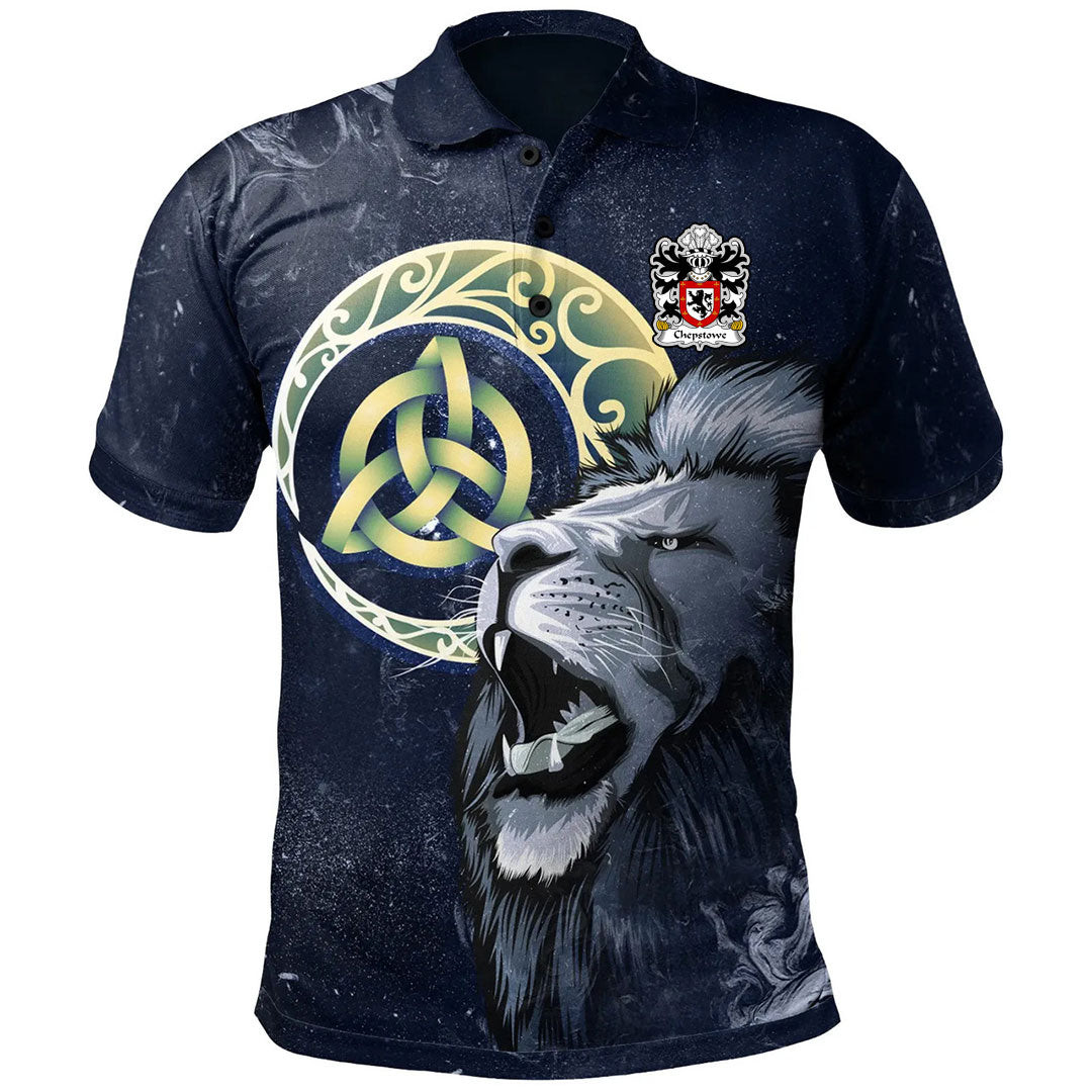 1Sttheworld Wales Polo Shirt – Chepstowe Monmouthshire Welsh Family Crest Polo Shirt – Lion & Celtic Moon – Golf Shirt A7