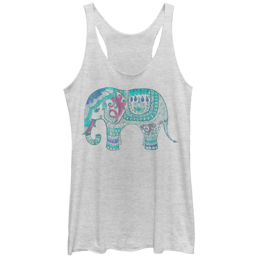 Lost Gods Women’s Elephant Tusk Henna Print  Racerback Tank White Heather