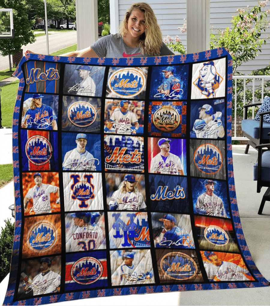 New York Mets Lengends Football Team 3D Quilt Blanket – Neon Blue-Tph