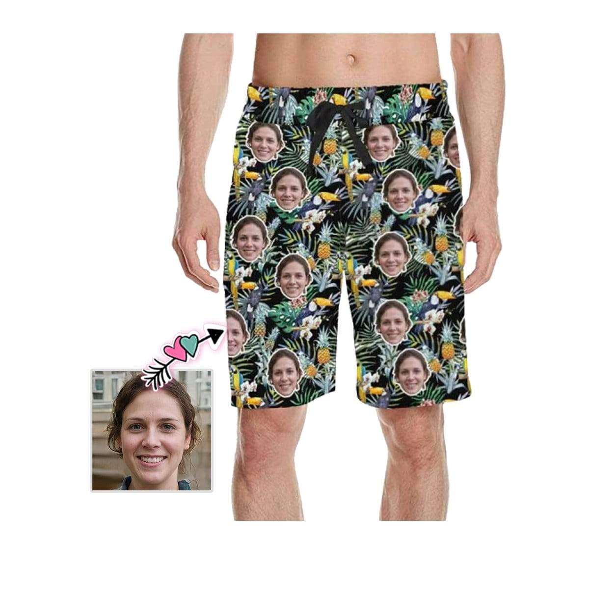 Custom Face Leaves Birds Men’S All Over Print Casual Shorts
