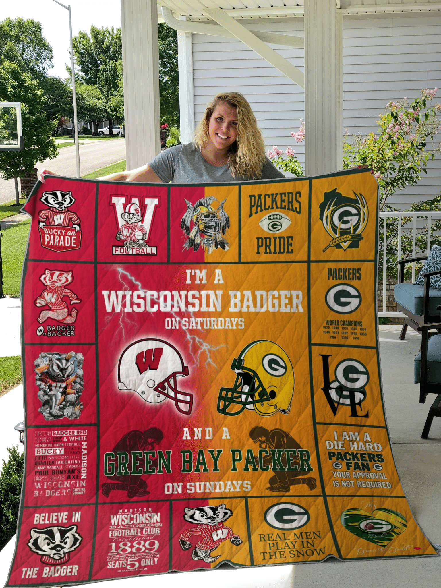 Wisconsin Badgers & Green Bay Packers Quilt Blanket