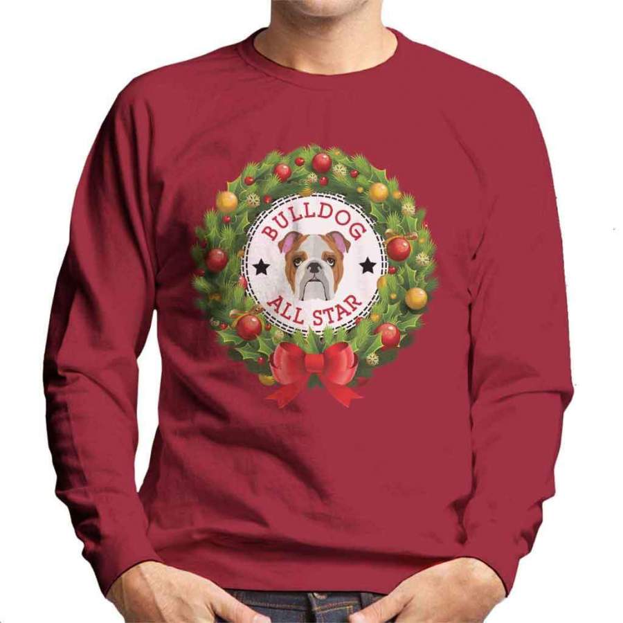 Bulldog All Star Christmas Wreath Men’s Sweatshirt