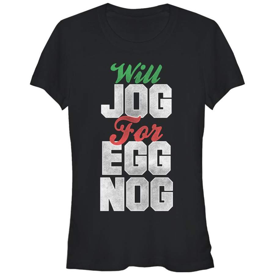 CHIN UP Junior’s Christmas Jog for Egg Nog  T Shirt Black