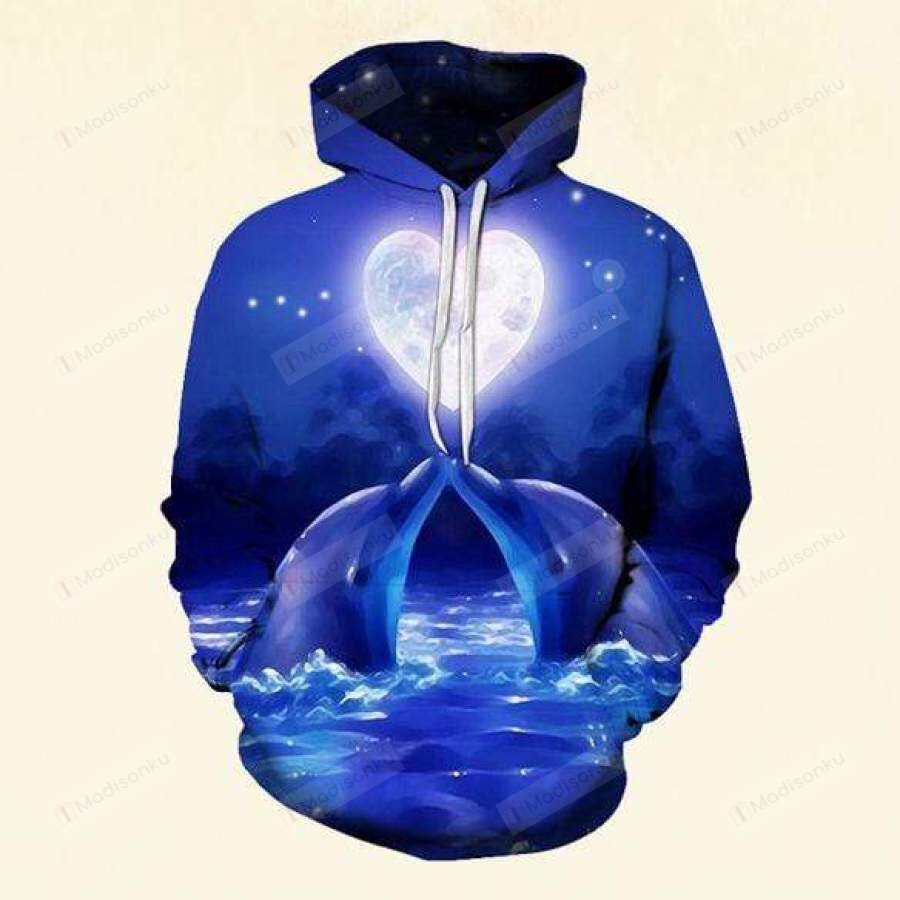 Couple Dolphin Love Under The Moon Light 3D All Print Hoodie, Zip- Up Hoodie