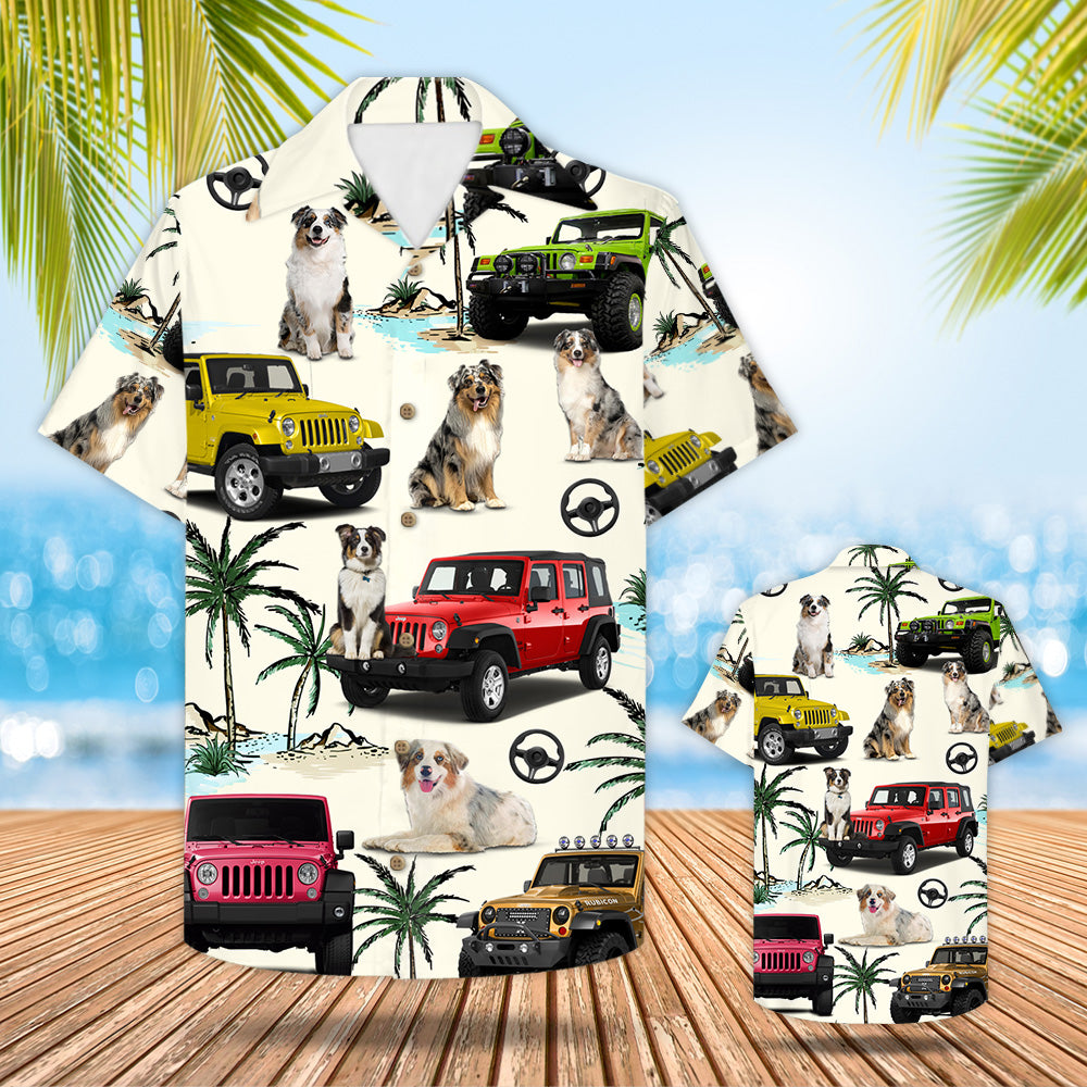 Jeep Australian Shepherd Hawaiian Shirt – Gift For Jeep Trips – Australian Shepherd And Jeep Pattern Trna