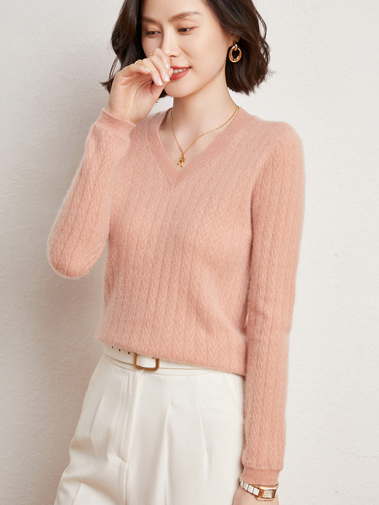 Autumn And Winter New Cashmere Sweater Women’s Pullover Sweater V-Neck Solid Color 100% Cashmere Knitting Fashion Casual Top alx