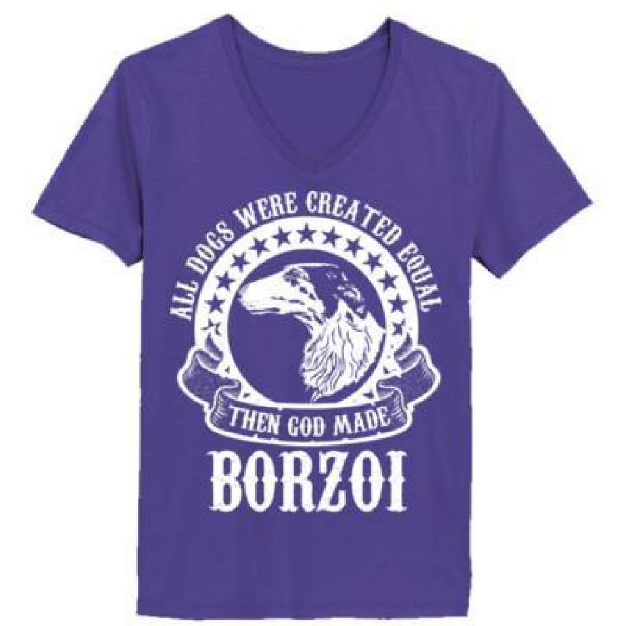 AGR All Dogs Were Created Equal God Made Borzoi – Ladies’ V-Neck T-Shirt