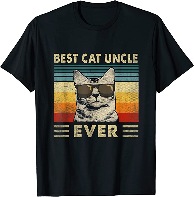 Best Cat Uncle Ever Shirt Vintage Retro Cat Dad Father Day T-Shirt