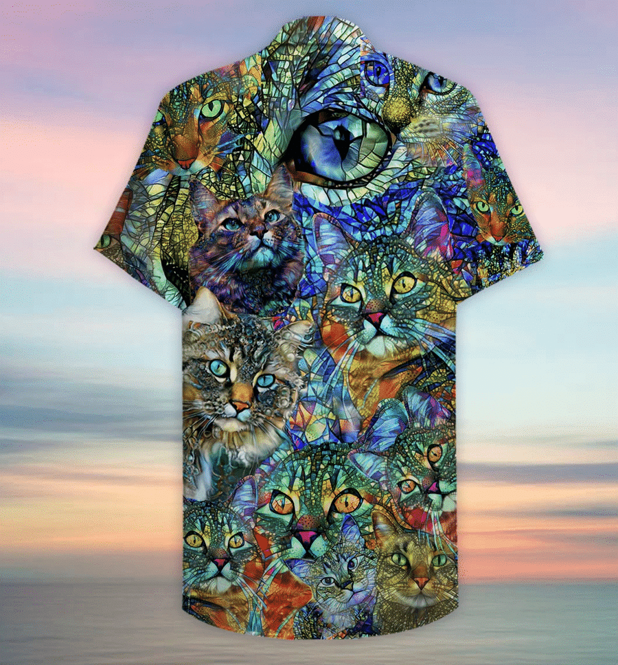 Christmas Kaleidoscope Cat Print Polyester Hawaii Aloha Shirts Ha104424