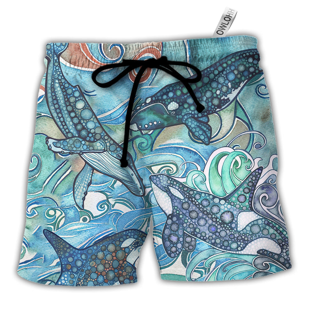 Shark Jumping In The Ocean Stained Glass Hawaiian Shorts