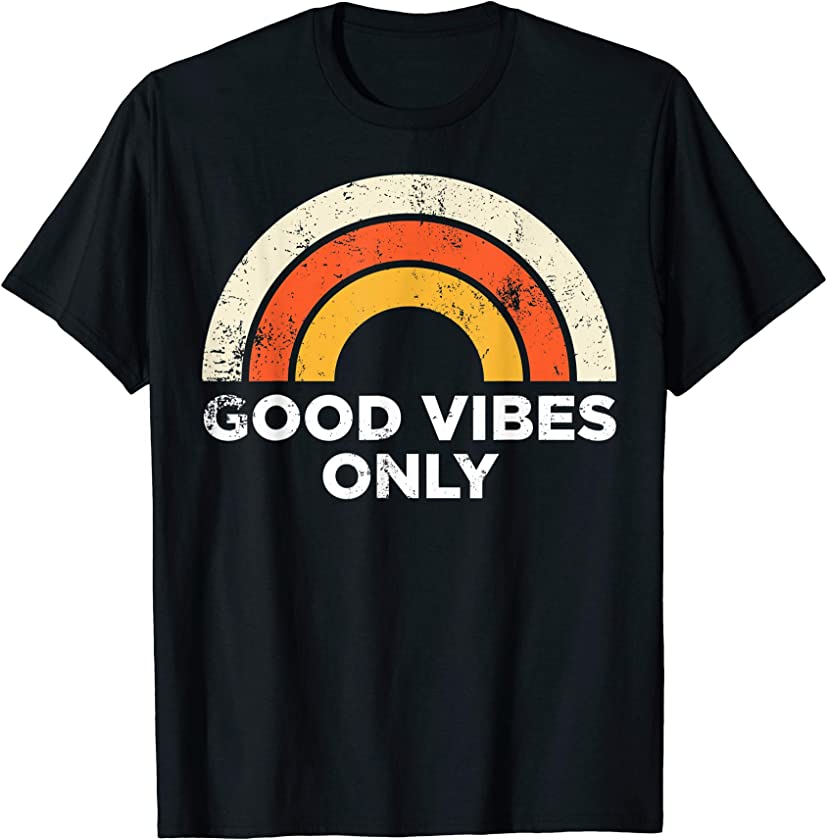 Casual Graphic Tee Vintage Retro Good Vibes Only Rainbow T-Shirt