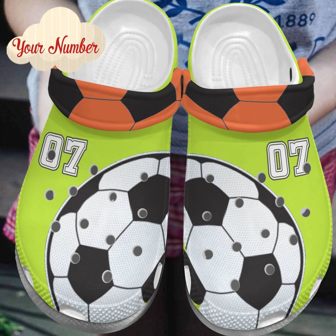 Soccer Personalized Clog, Custom Name, Text, Color, Number Fashion Style For Women, Men, Kid, Print 3D Neon Soccer