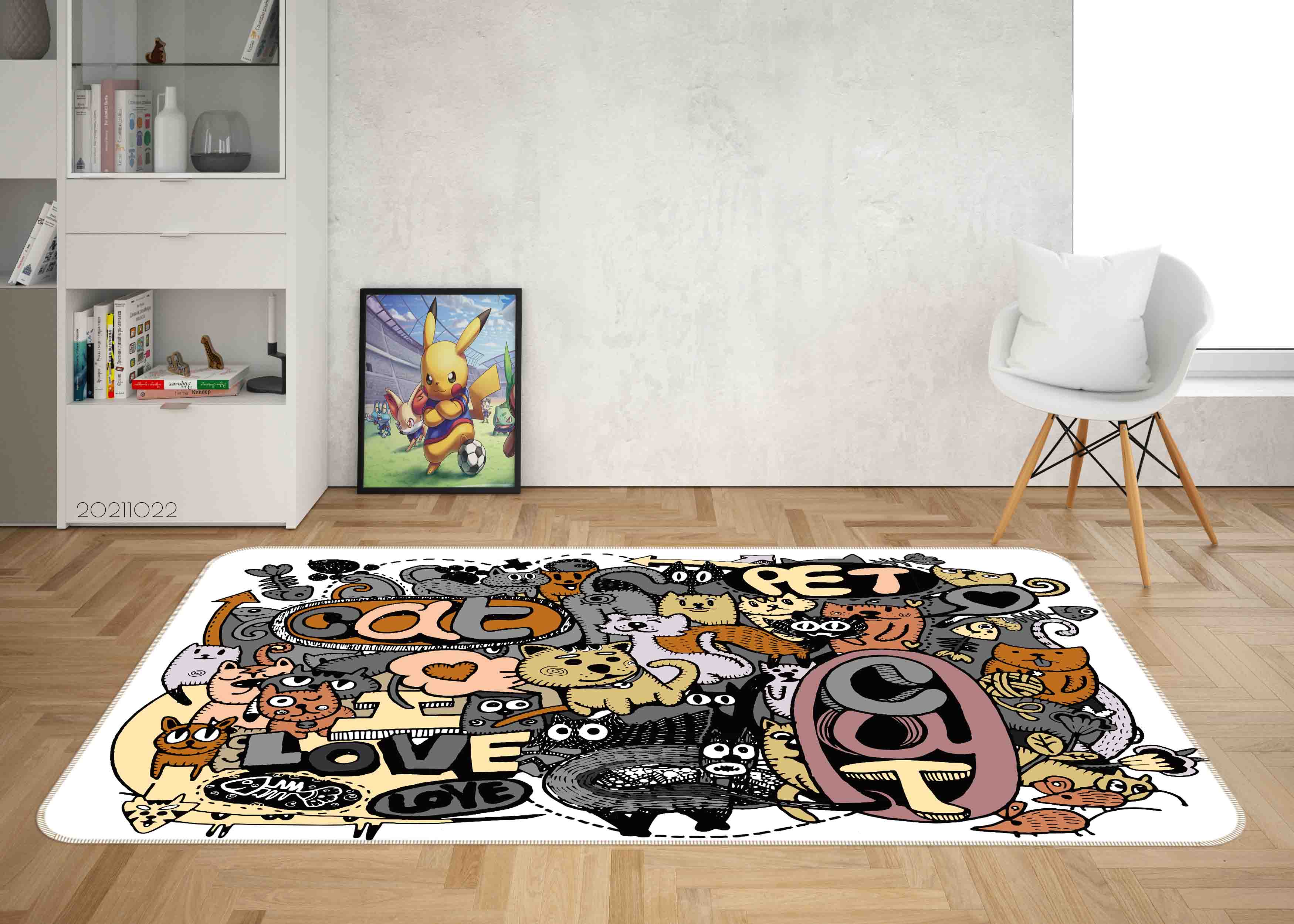 3D Cute Animal Cat Doodle Non-Slip Rug Mat 46