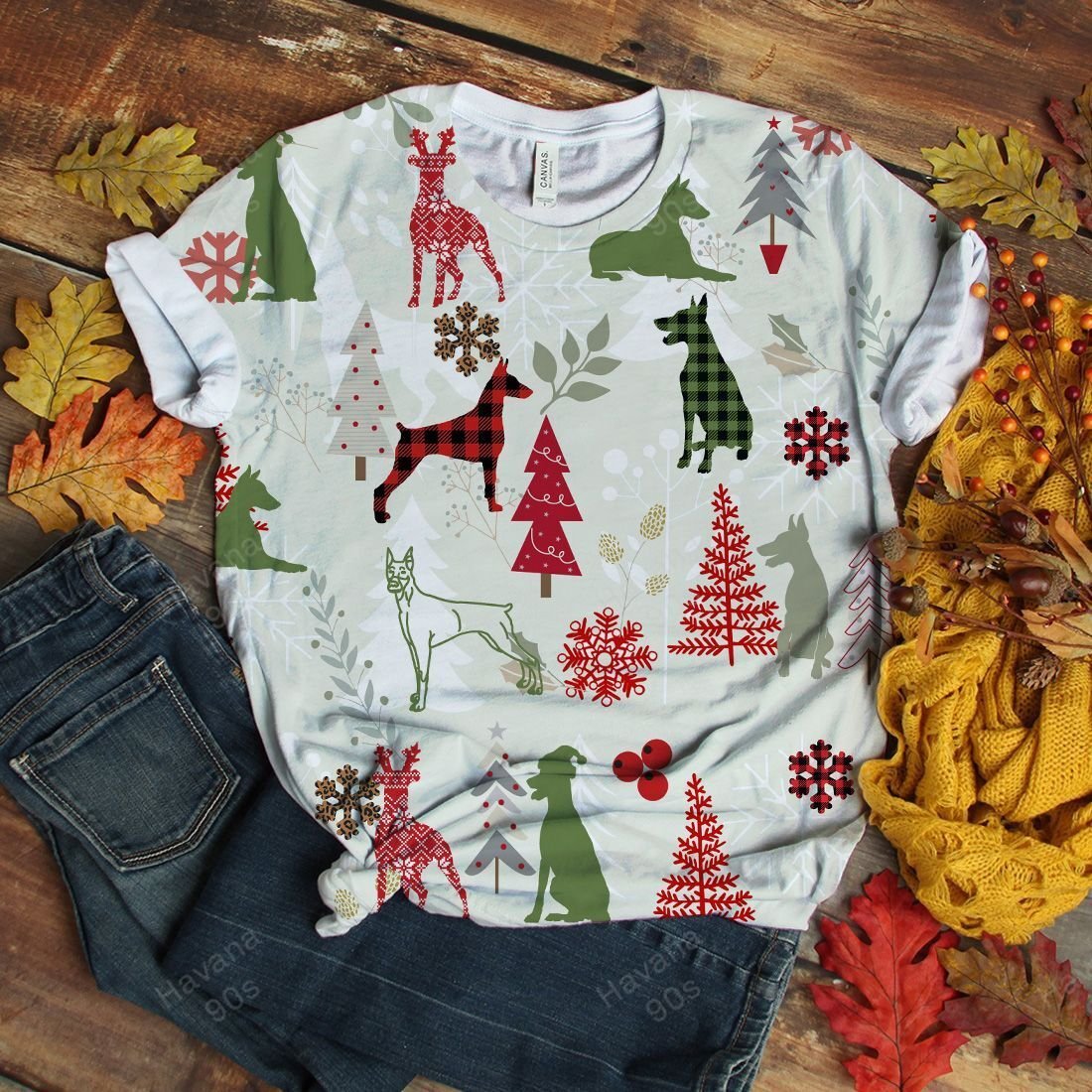 Doberman T-shirt Christmas Flannel V2