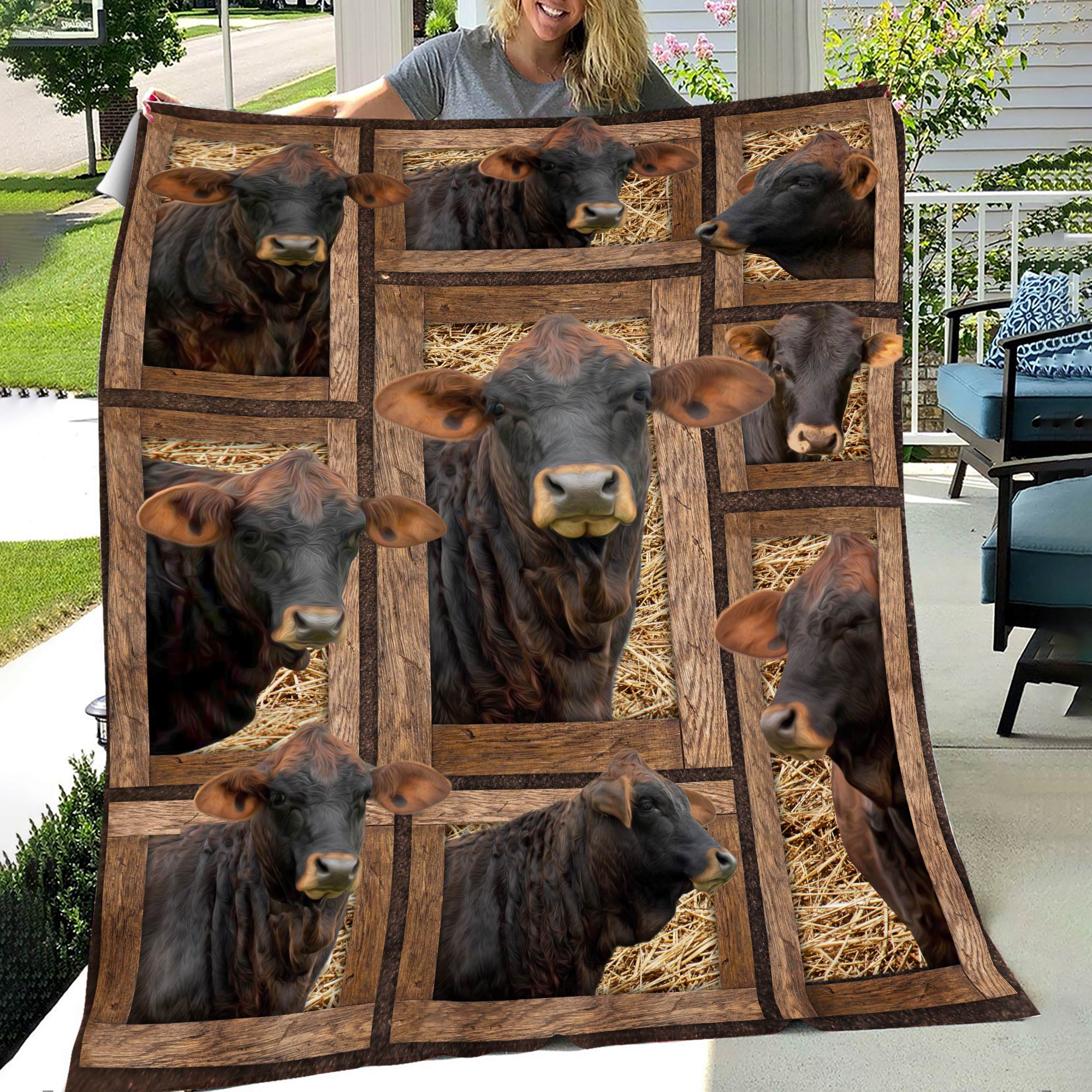 Gelbvieh In Farm All Printed 3D Blanket