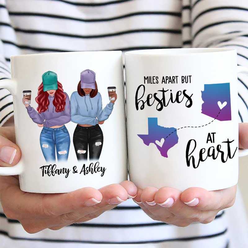 Besties Long Distance Modern Girls Front View Gift For Besties Sisters Siblings Personalized Mug