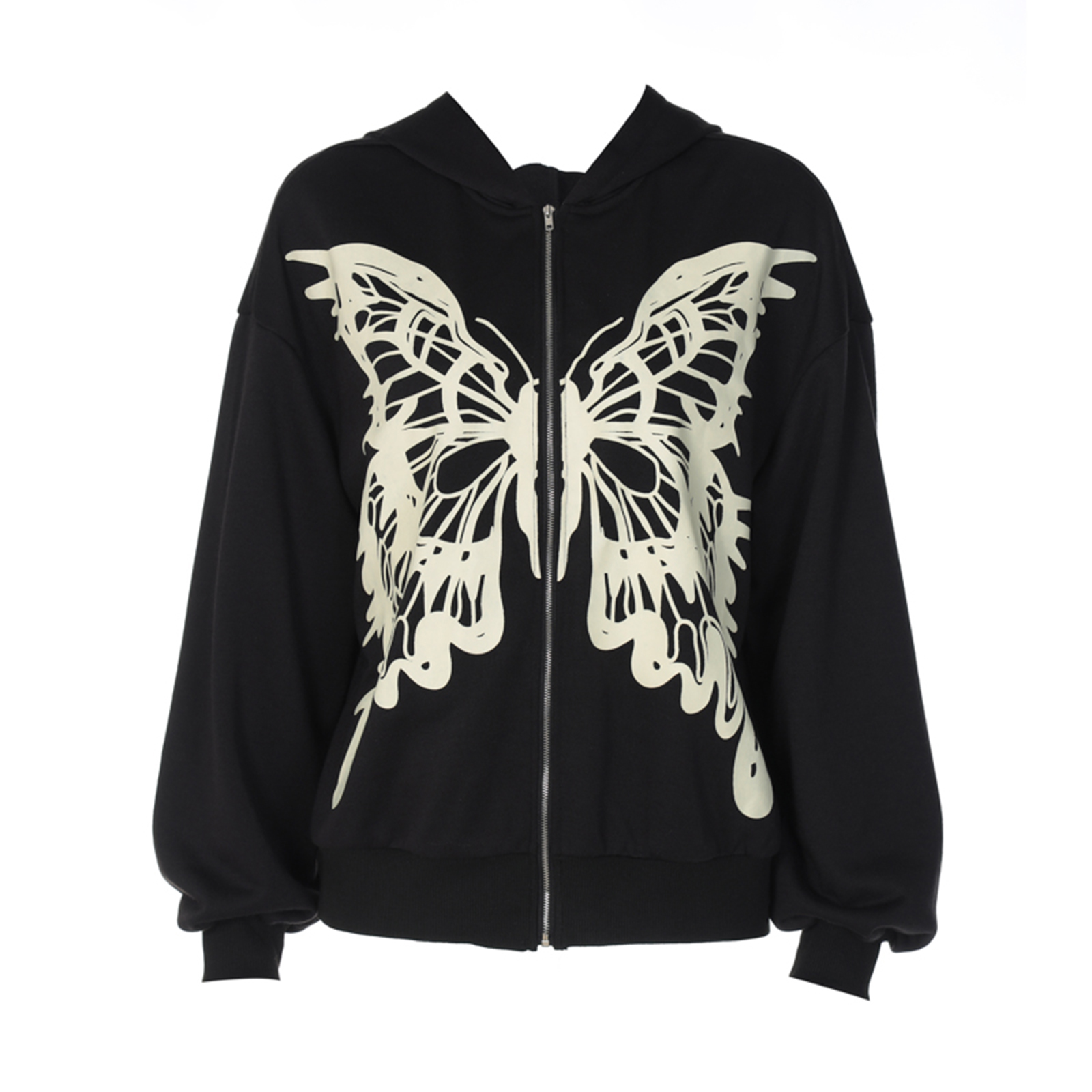 Women Fashion Wild Hoodies Coat Butterfly Print Hooded Long Sleeve Zipper-Up Outerwear Spring Autumn Casual Jackets alx