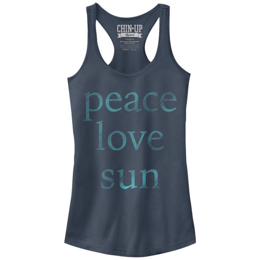 CHIN UP Junior’s Peace Love Sun  Racerback Tank Indigo