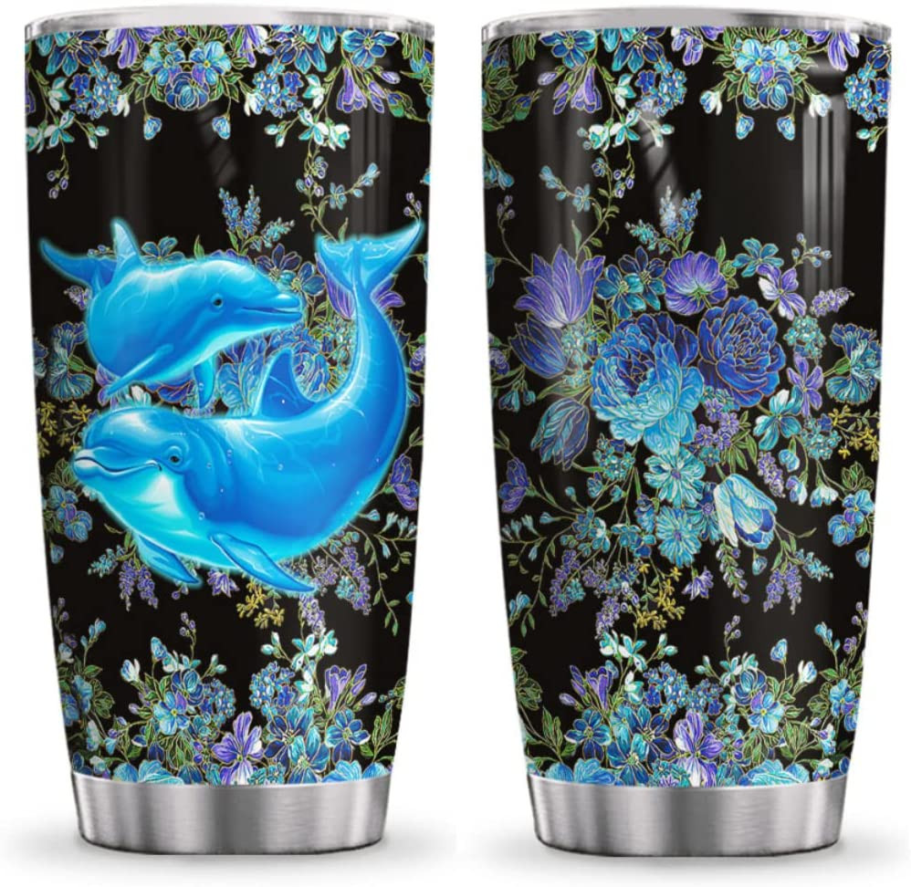 20Oz Blue Ocean Sea Dolphin Flower Dolphin Lover Inspiration Motivational Stainless Steel Tumbler Cup With Lid Mug – Dnm2201009Z