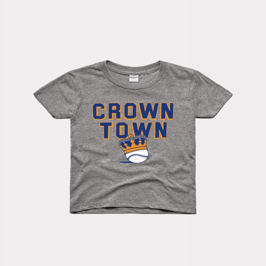 Kids Kansas City Crown Town Baseball Vintage Grey T-Shirt