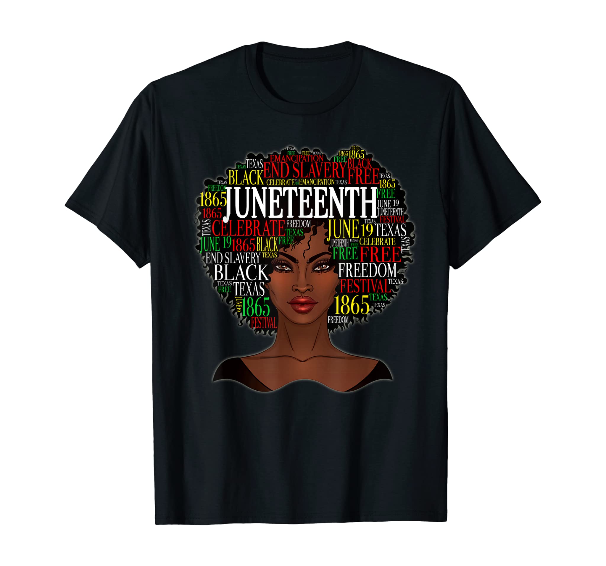 Black Women Natural Hair Afro Word Art Juneteenth T-Shirt