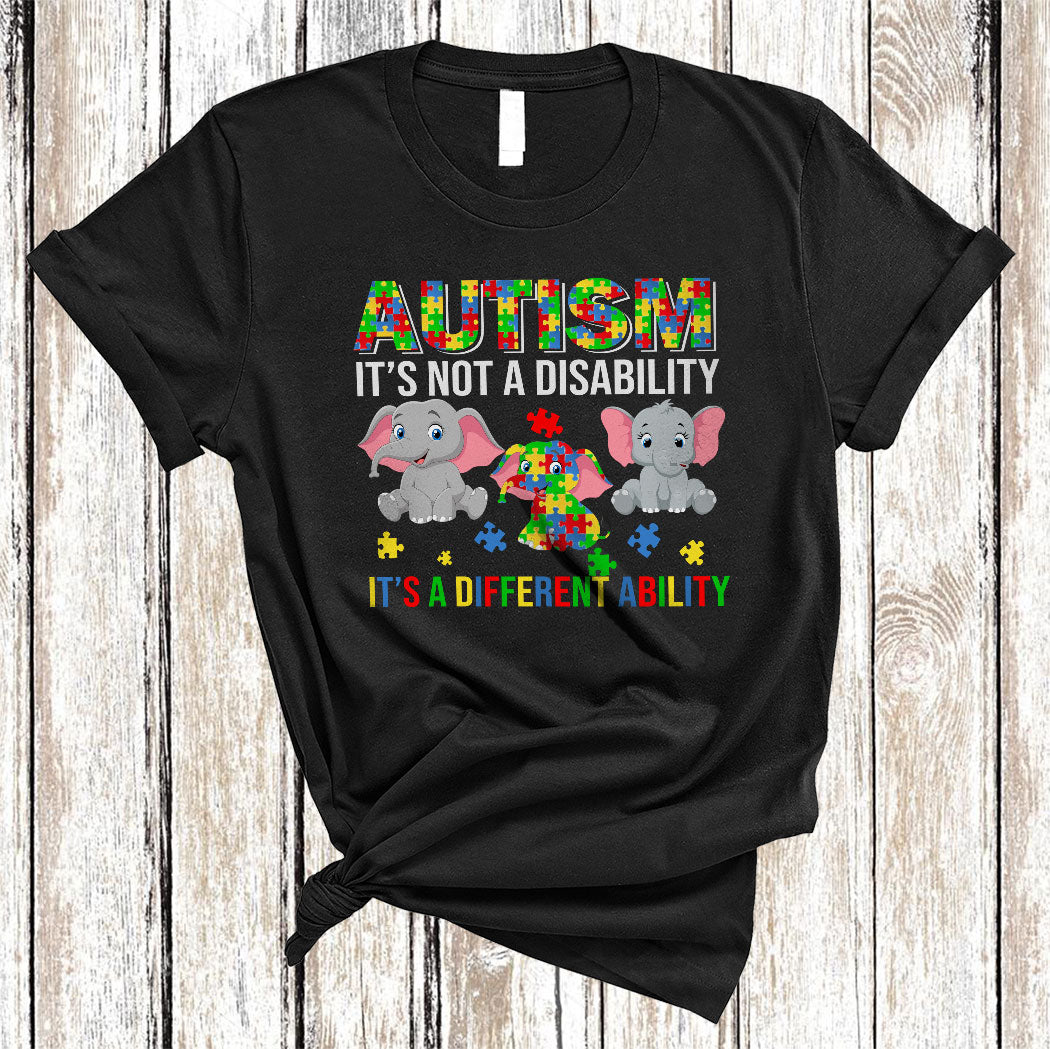 Autism It’S Not A Disability It’S A Different Ability Cute Autism Awareness Puzzle Elephant Lover Gifts T-Shirt