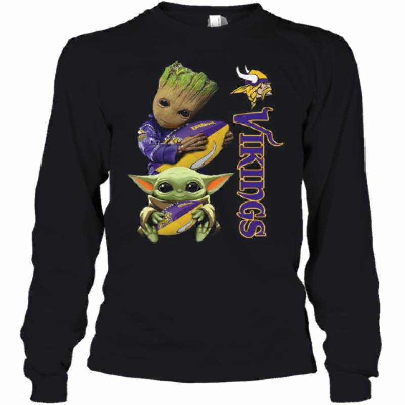 Baby Groot And Yoda Hug Minnesota Vikings Youth Long Sleeve