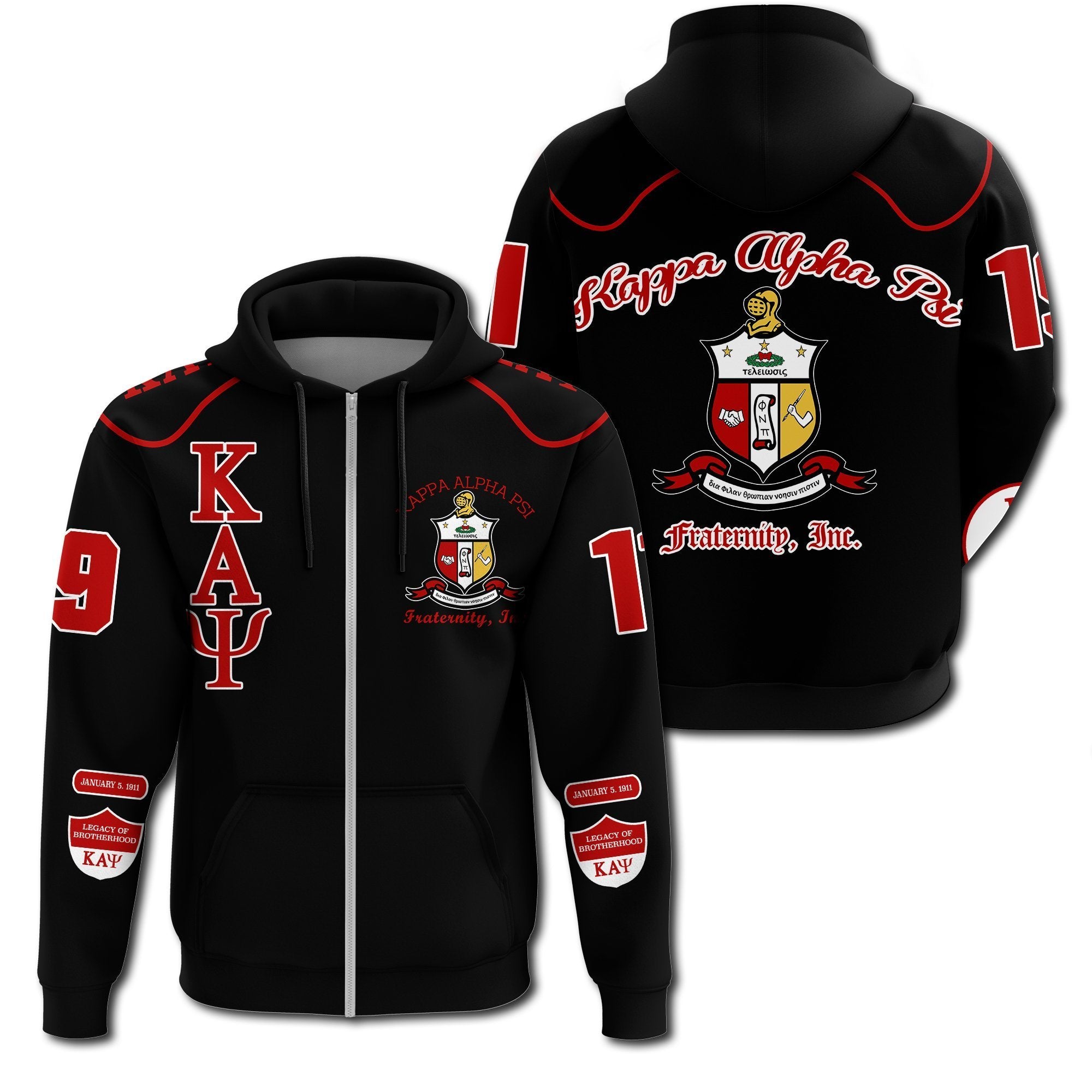 Greek Life Hoodie – Shield Of Kappa Alpha Psi 1911 Frat Zip Hoodie