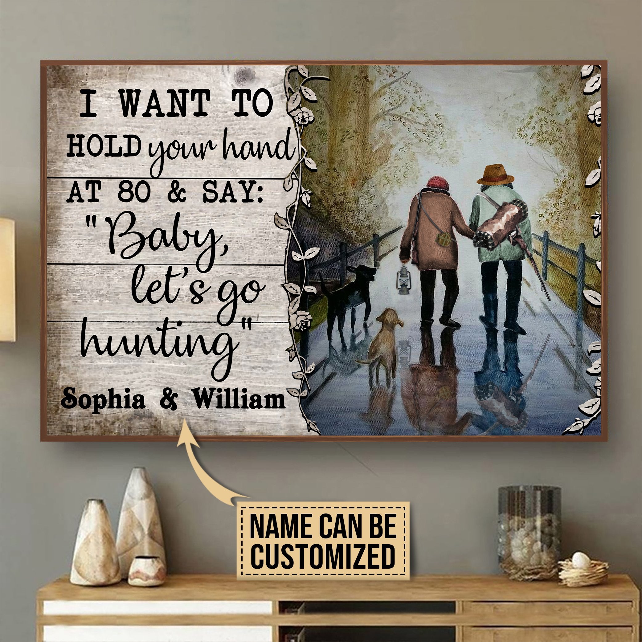 Aeticon Gifts Personalized Hunting Hold Your Hand Canvas Mom Dad Gift Home Decor