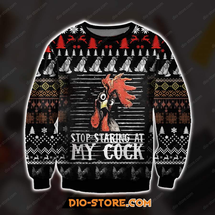 3D PRINT KNITTING PATTERN STOP STARING AT MY COCK CHICKEN LOVER UGLY CHRISTMAS SWEATER