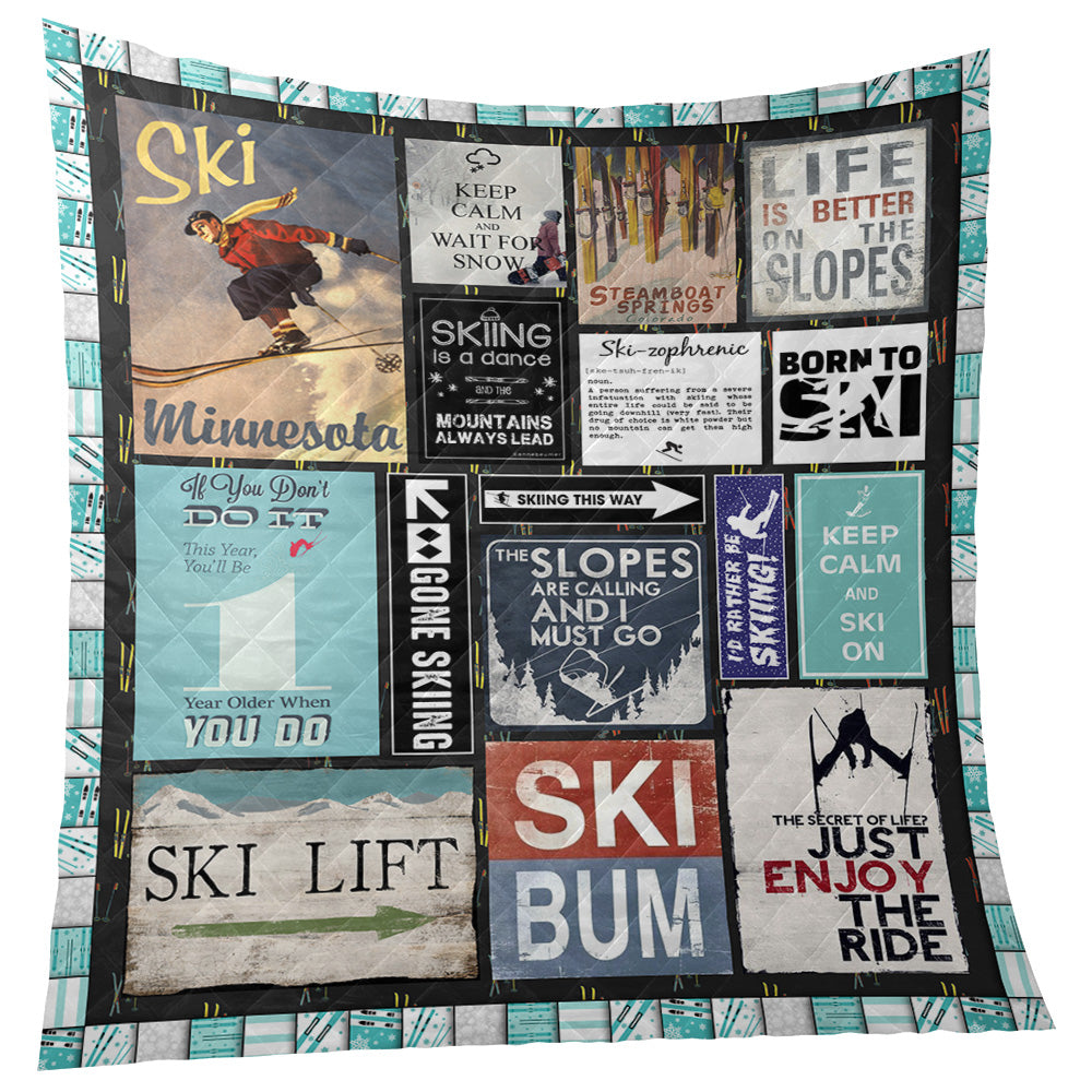 The Slopes Are Calling Skiing 9Basic Quilted Blanket