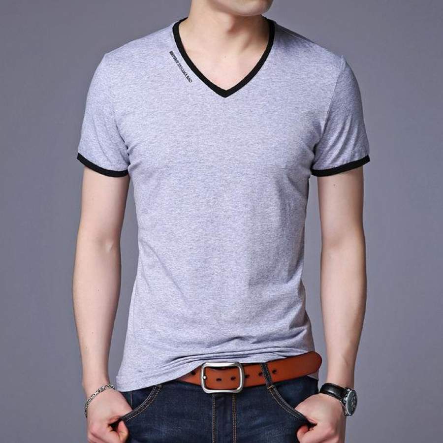 Men T Shirts Fashion Summer V-Neck Slim Fit Short Sleeve T Shirt Men Cotton Clothing Casual