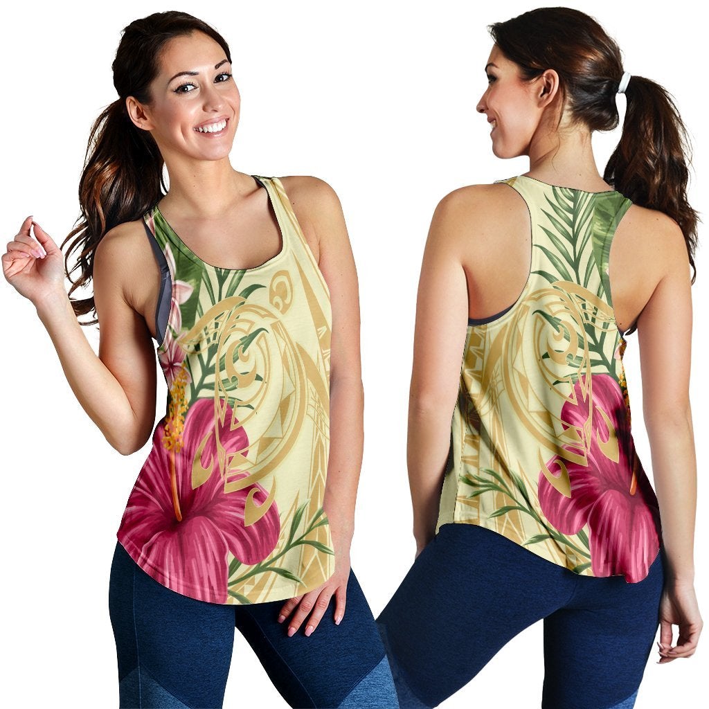 Hawaiian Polynesian Turtle Tropical Hibiscus Plumeria Racerback Tank Beige Ha85152