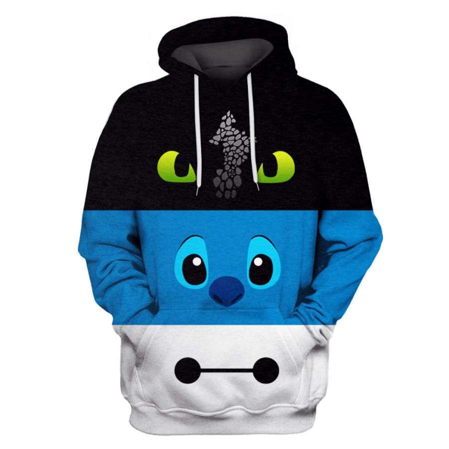 toothless Stitch and Baymax Tshirt – Zip Hoodies Apparel