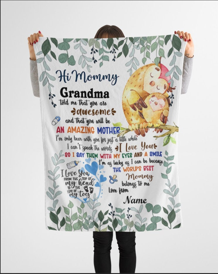 New Mom Gift From Grandma And Baby Owl Blanket Custom Blanket Family Matching Gift Christmas Blanket Christmas Gift Owl Blanket Gift